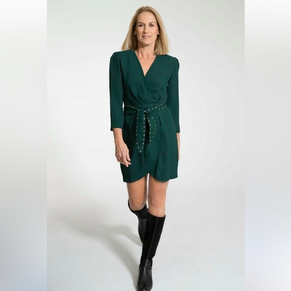 Sandro Elegant Green Wrap Mini Dress - Picture 2 of 15